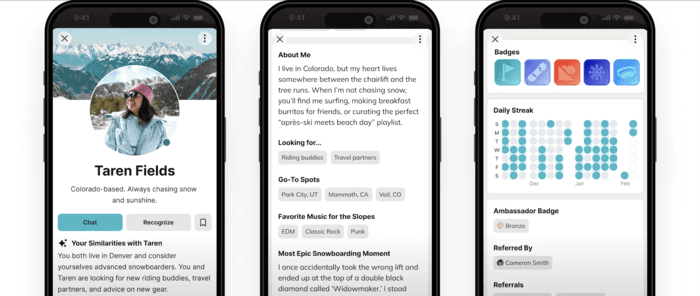 screenshots of profiles
