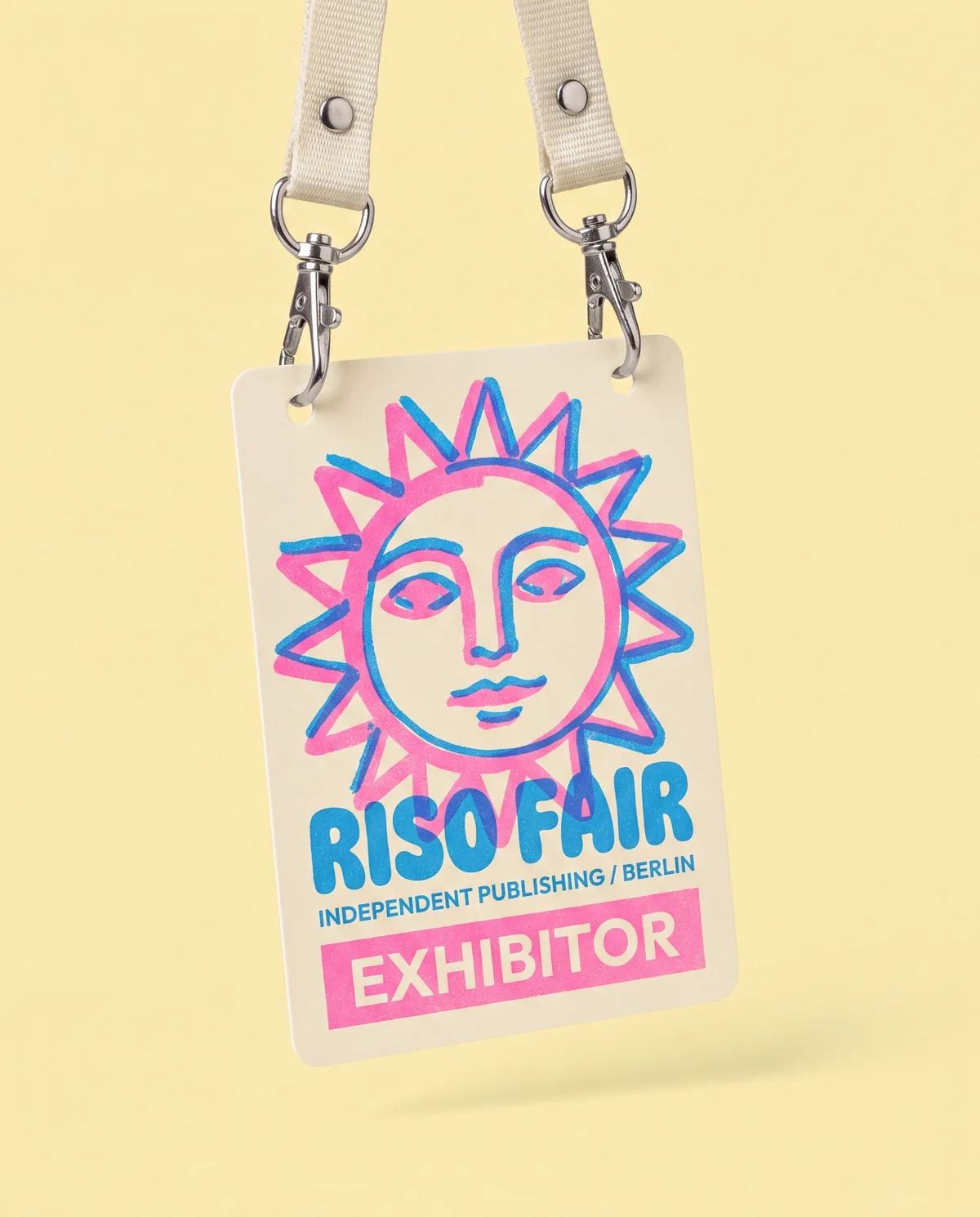 Exhibitor badge for a trade fair with risograph print