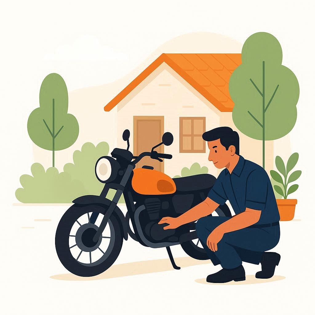 Vehicle getting evaluated at the owner's home by Kothari Automobile's employee
