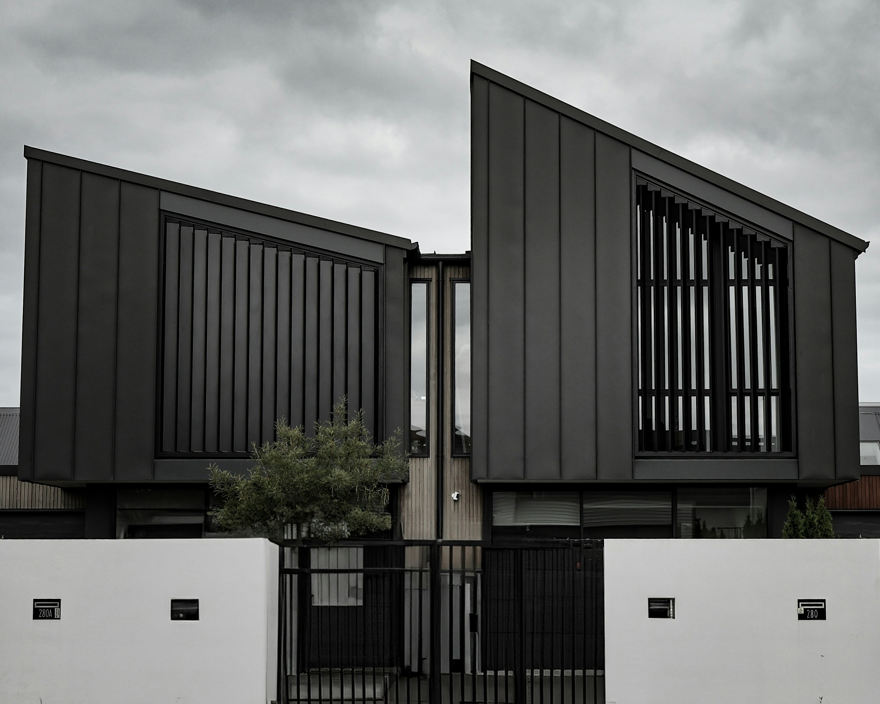 Modern architecture with staircase and walls of a building