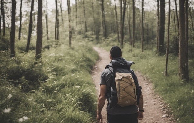 man rucking in the woods