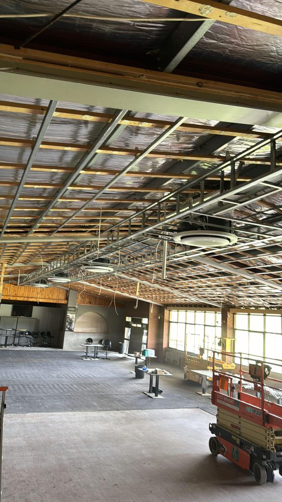 Interior of North Geelong Warrior's main hall during a roof renovation