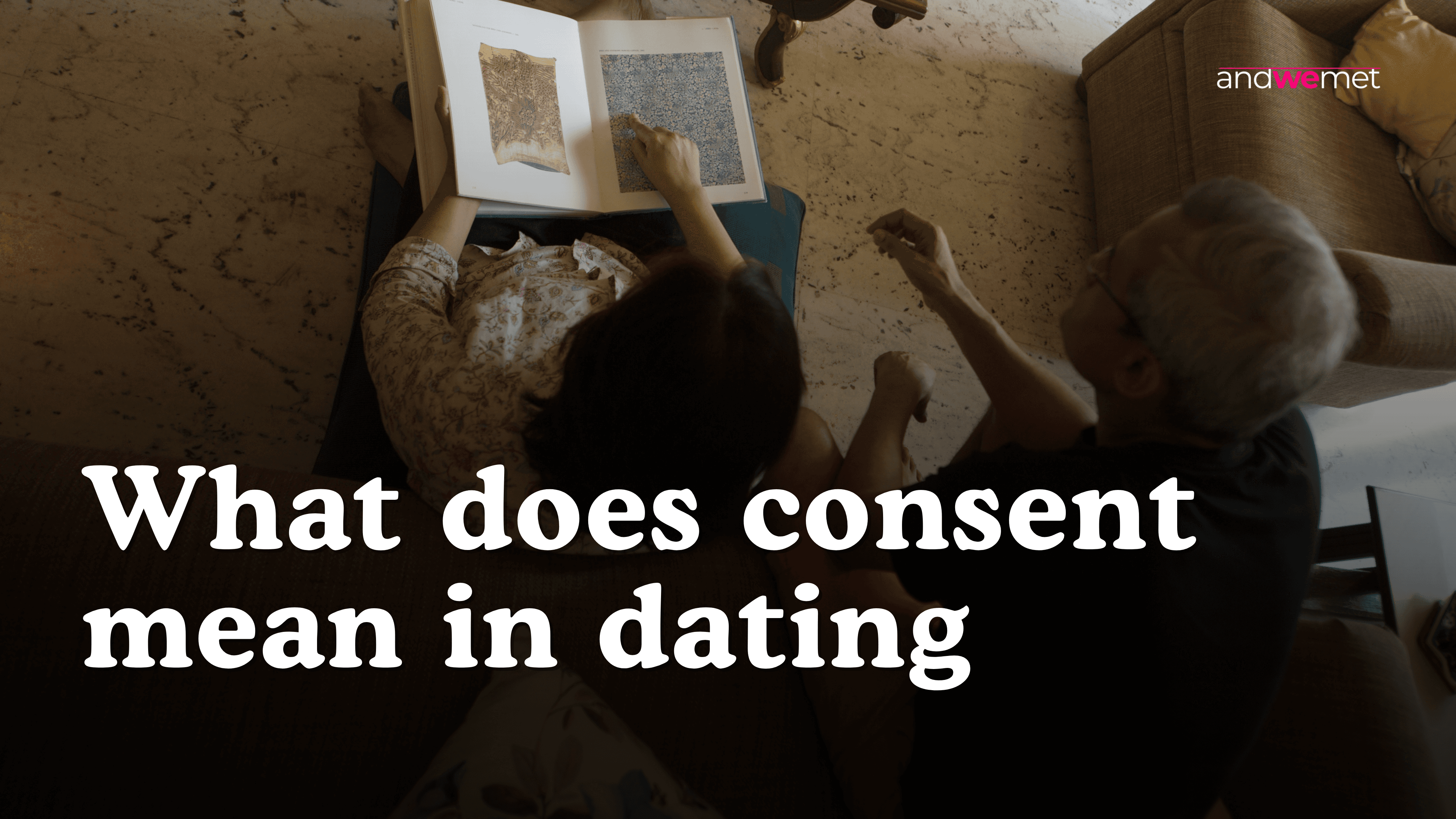 Indian couple looking at a book together from above representing communication and consent in dating relationships