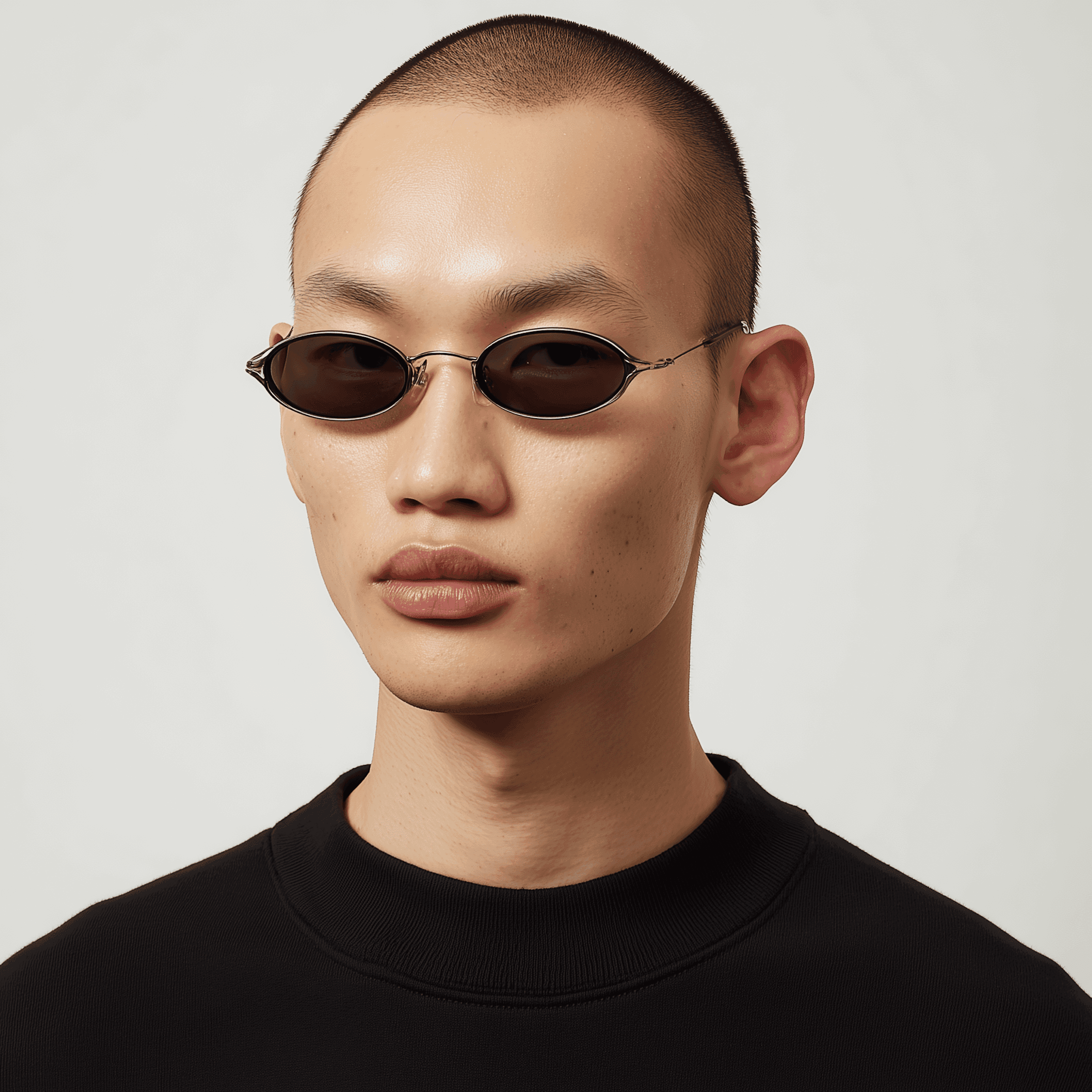 Man wearing narrow metallic sunglasses