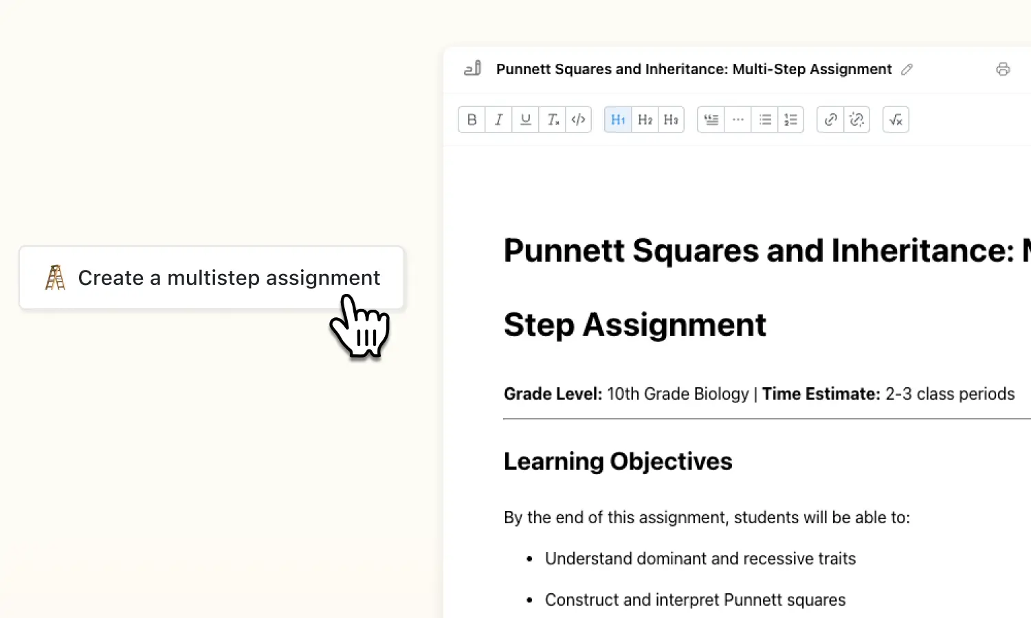 Screenshot of document created by multistep assignment tool