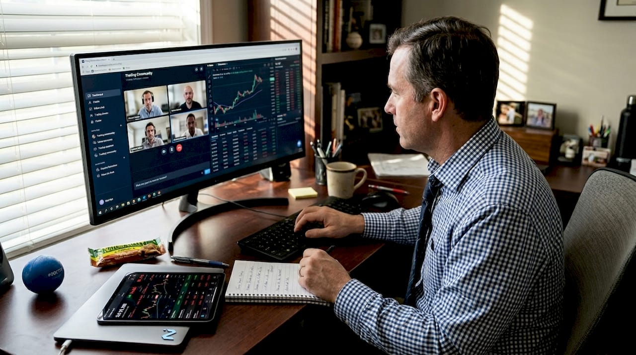 Solo trader communicating with online trading group
