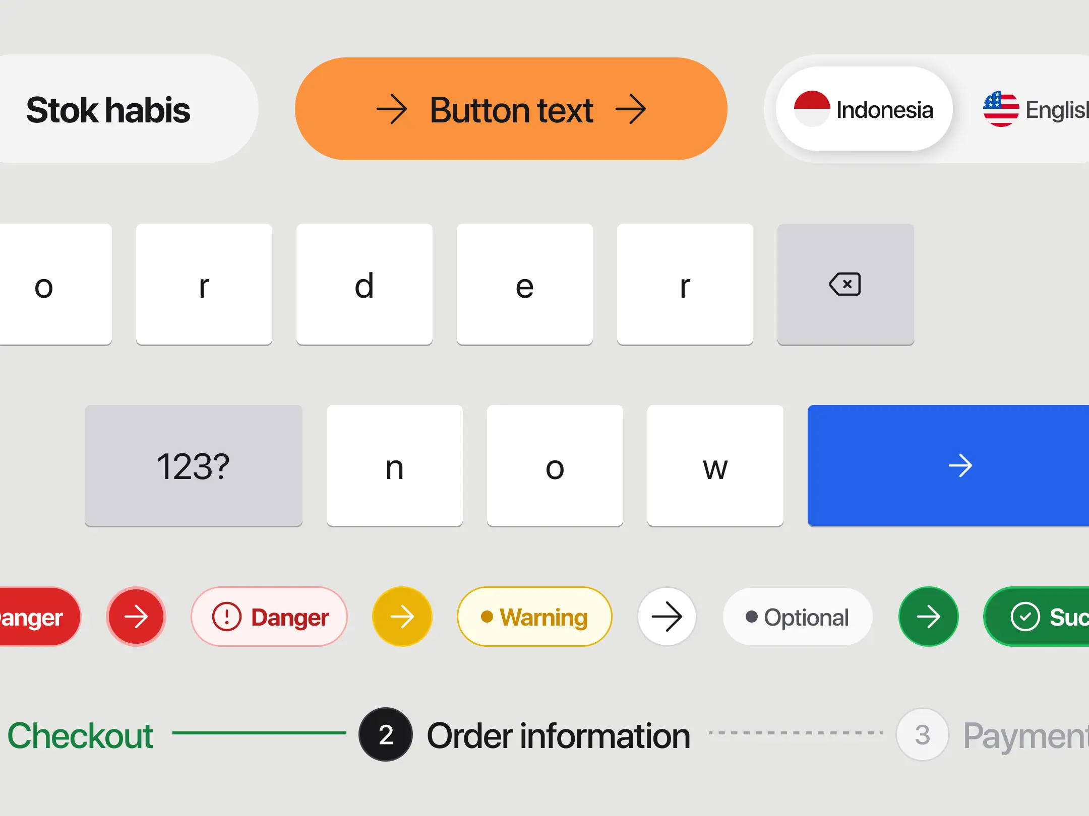 A couple of components in Otter's design system including buttons, tags, wizard & keycaps