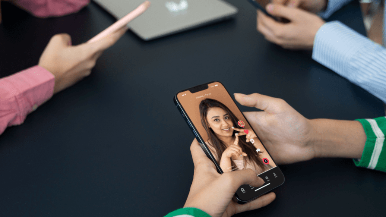 High angle hands holding smartphone