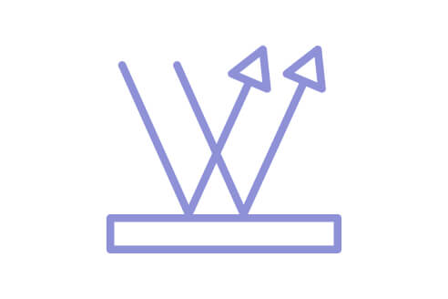 Minimalistic icon depicting three arrows reflecting off a surface.