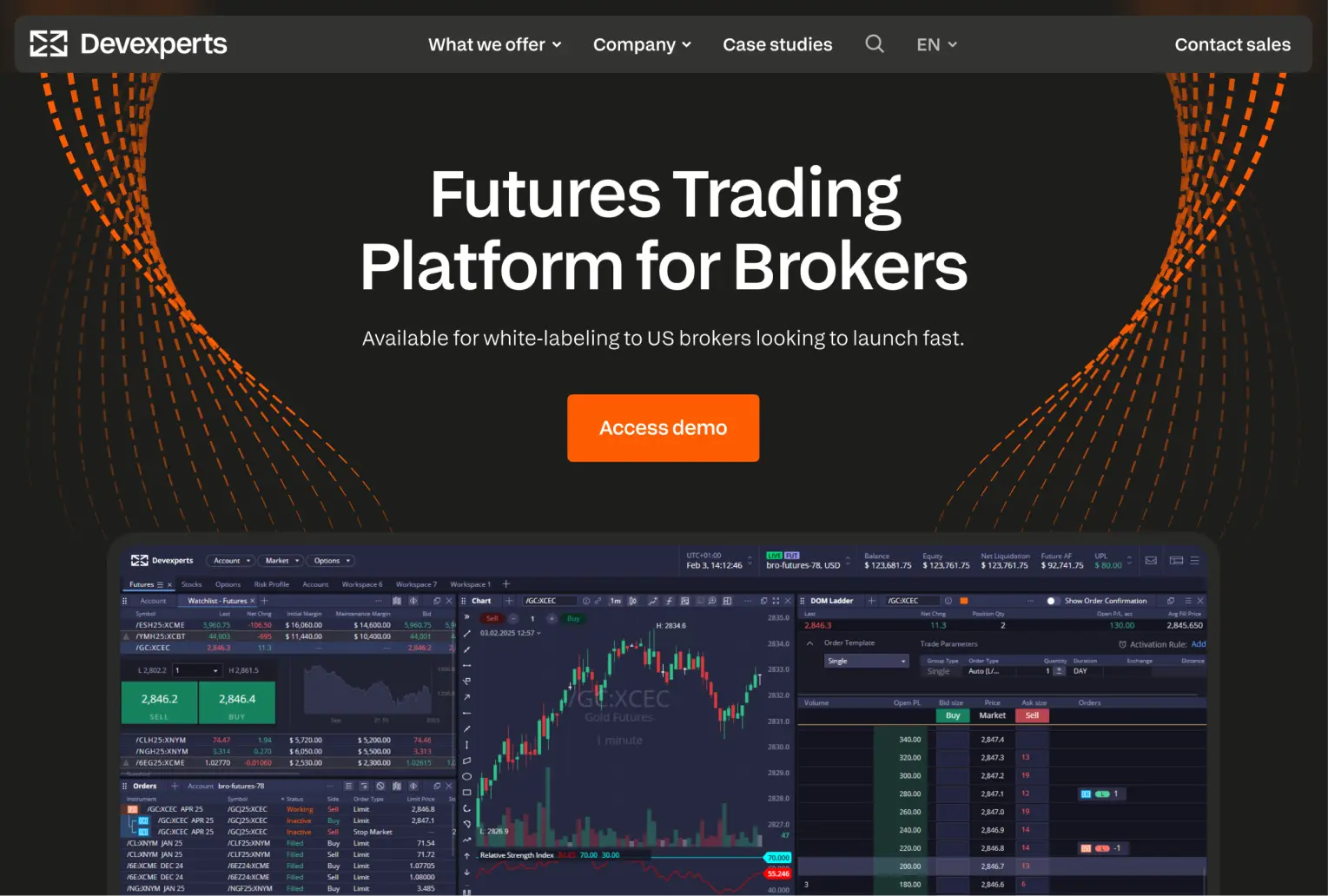 Devexperts website redesign — hero section showcasing B2B capital-markets focus and contact CTA