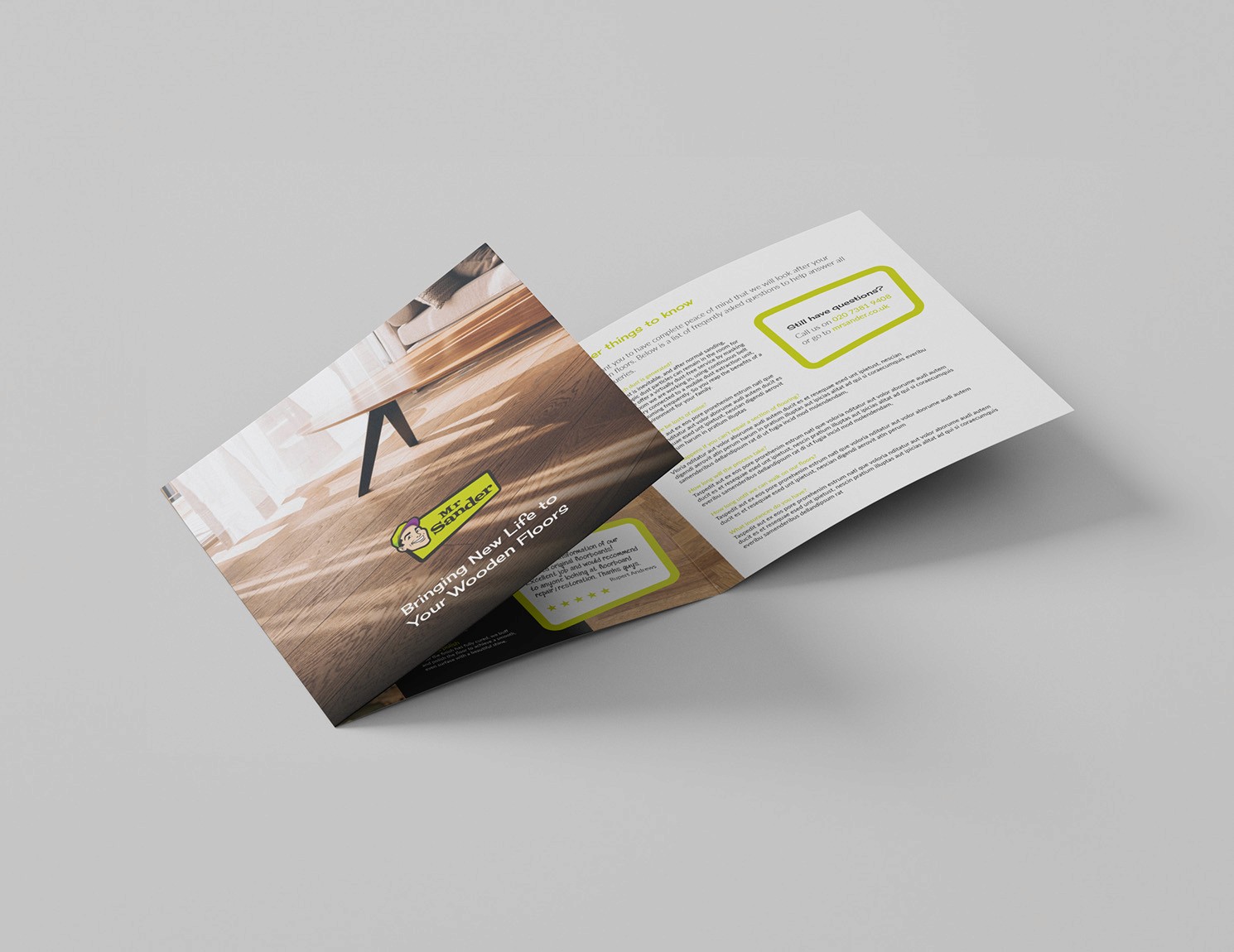 Mockup showing front cover of the Mr Sander Residential services brochure