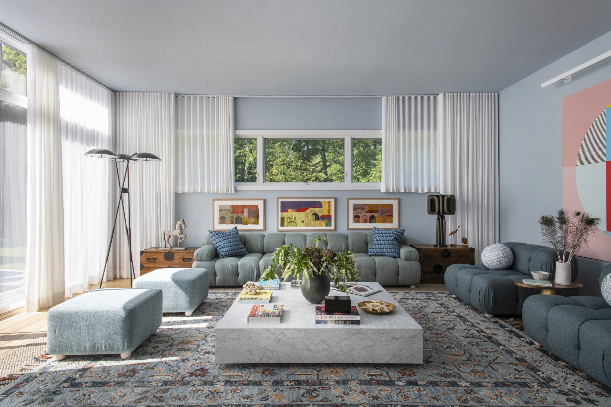 White chairs and table on tiled floor