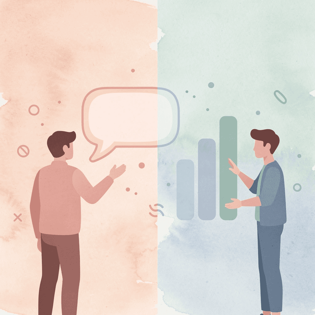 Split scene showing app recognition versus real speech production