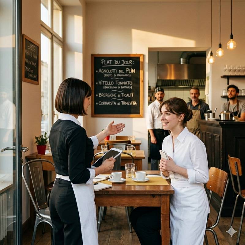 Marika mostra la sala a Ginevra nel suo primo giorno