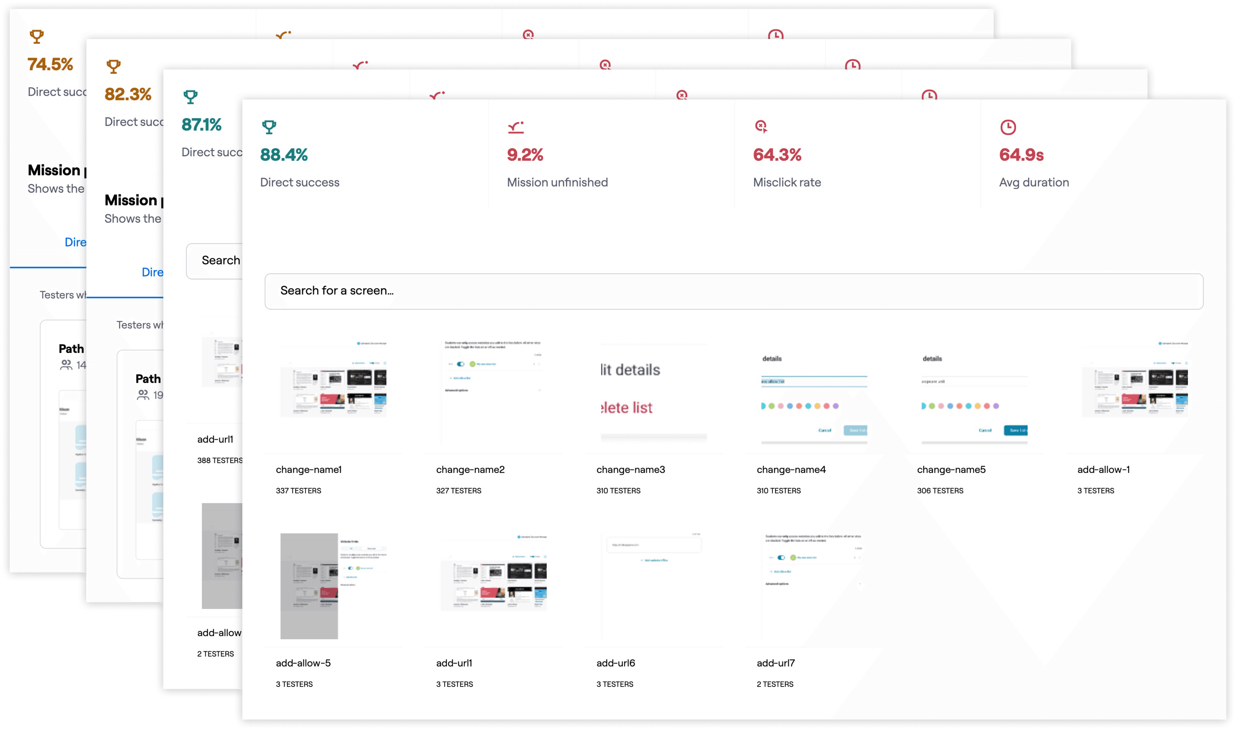 Usability testting screens