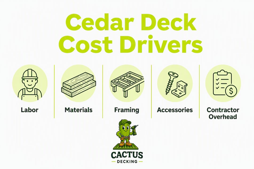 Infographic showing key cost drivers of cedar decks