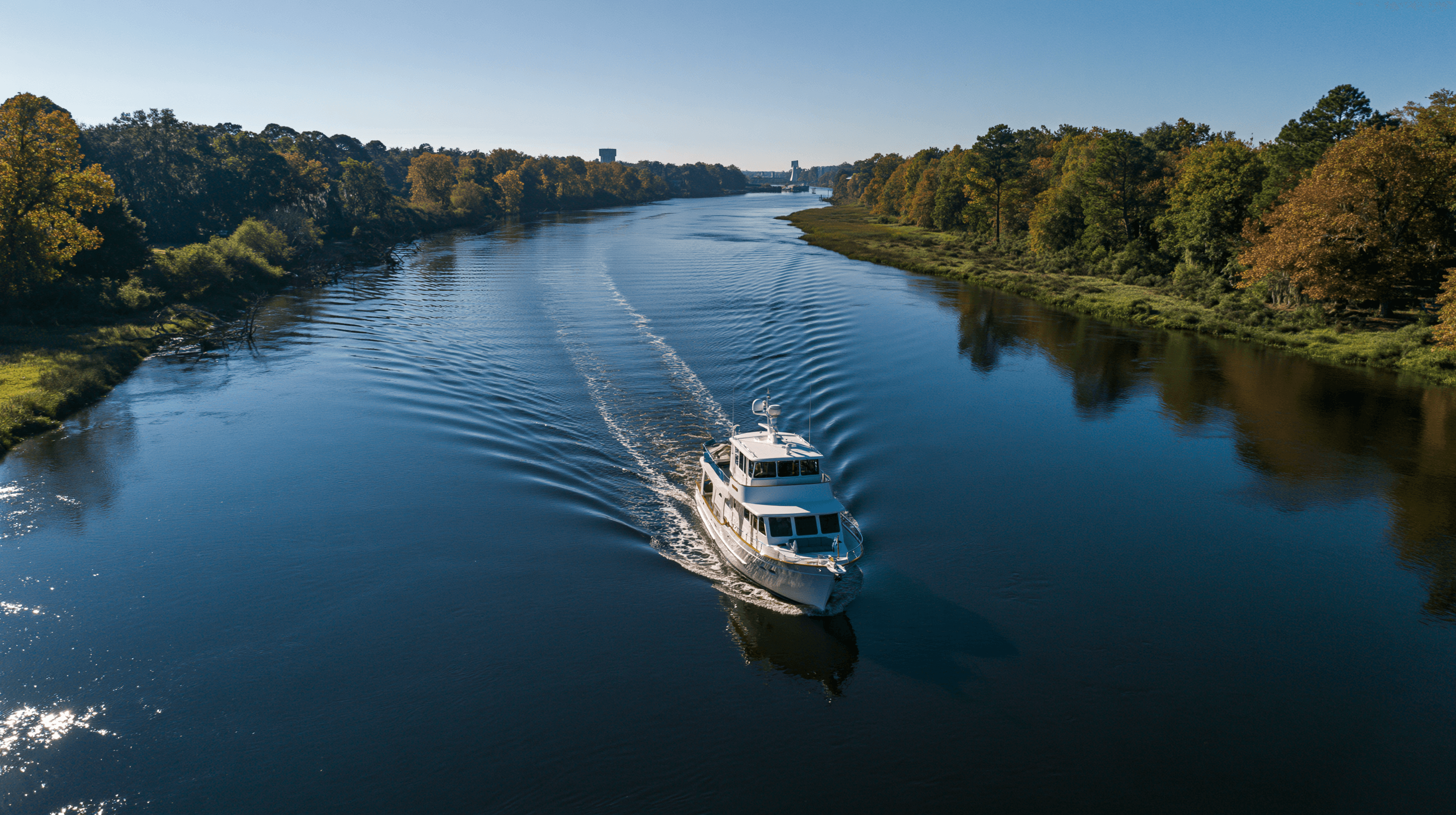 Boat traversing a narrow channel