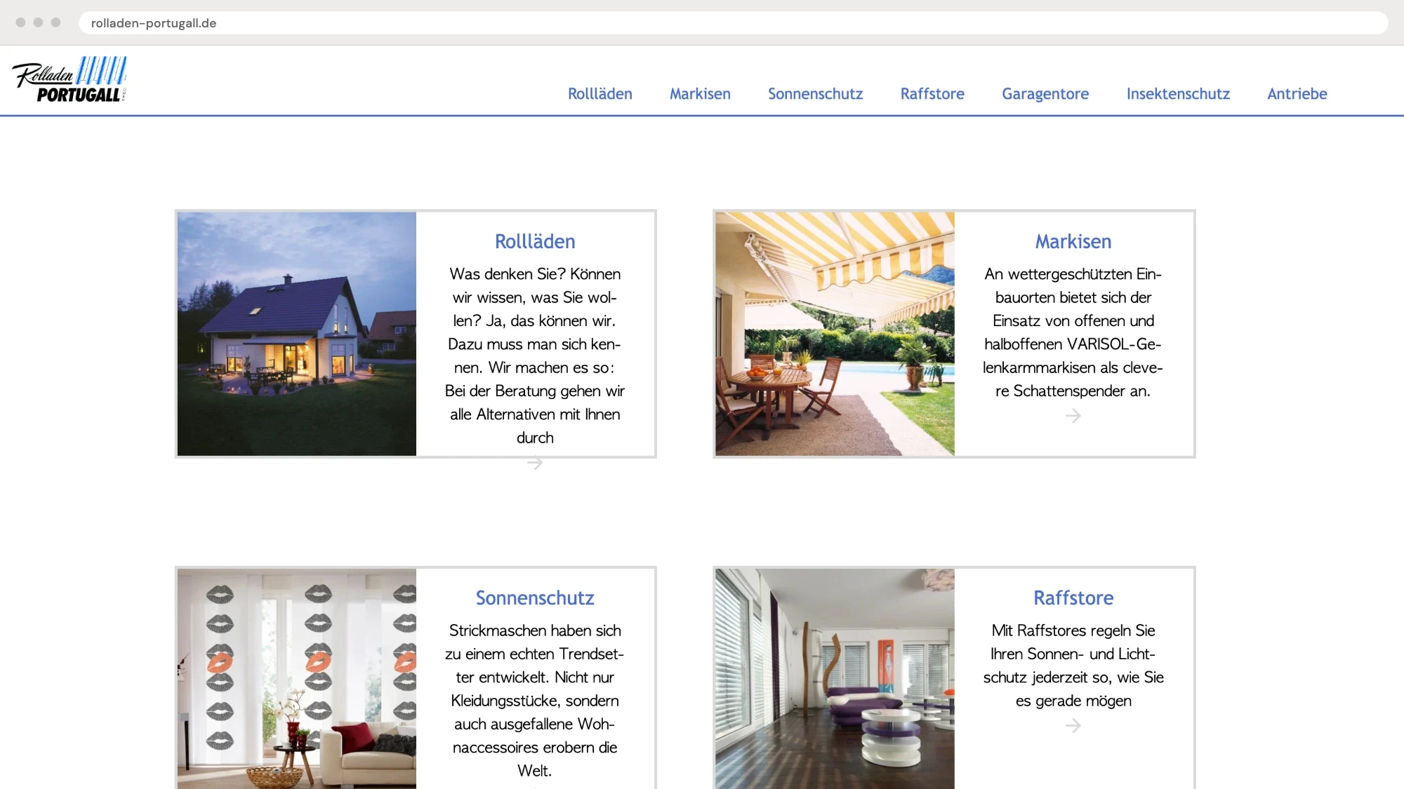 Startseite von Rolladen Portugall vor dem Relaunch