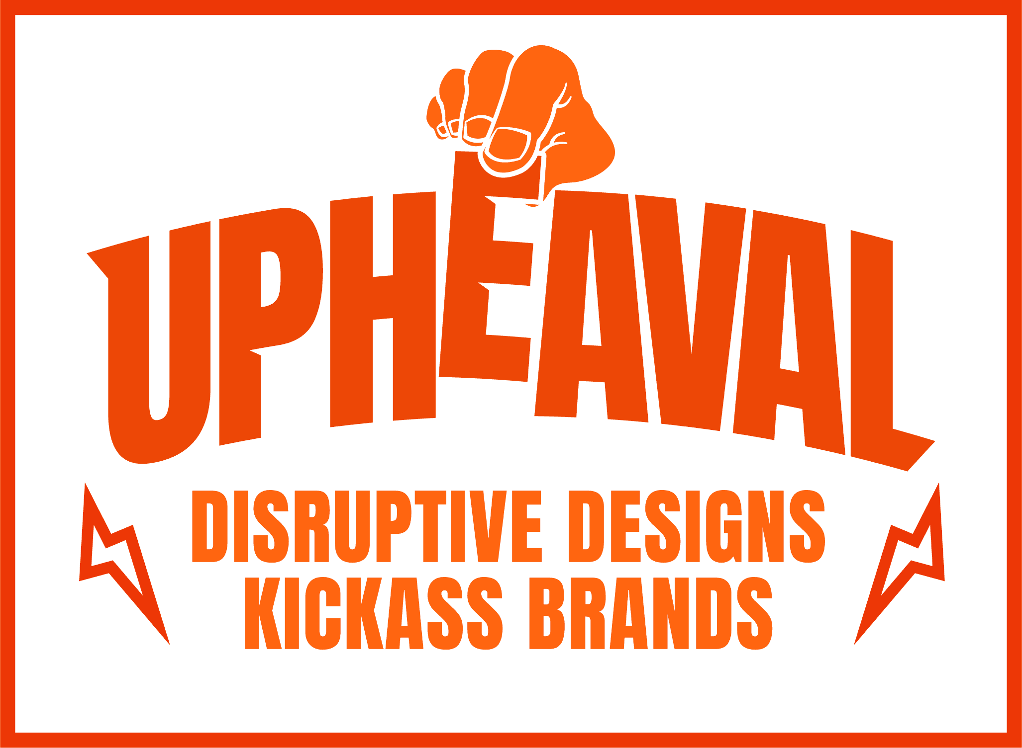 Upheaval logo for design business, with the tagline ‘Disruptive Designs, Kickass Brands’.