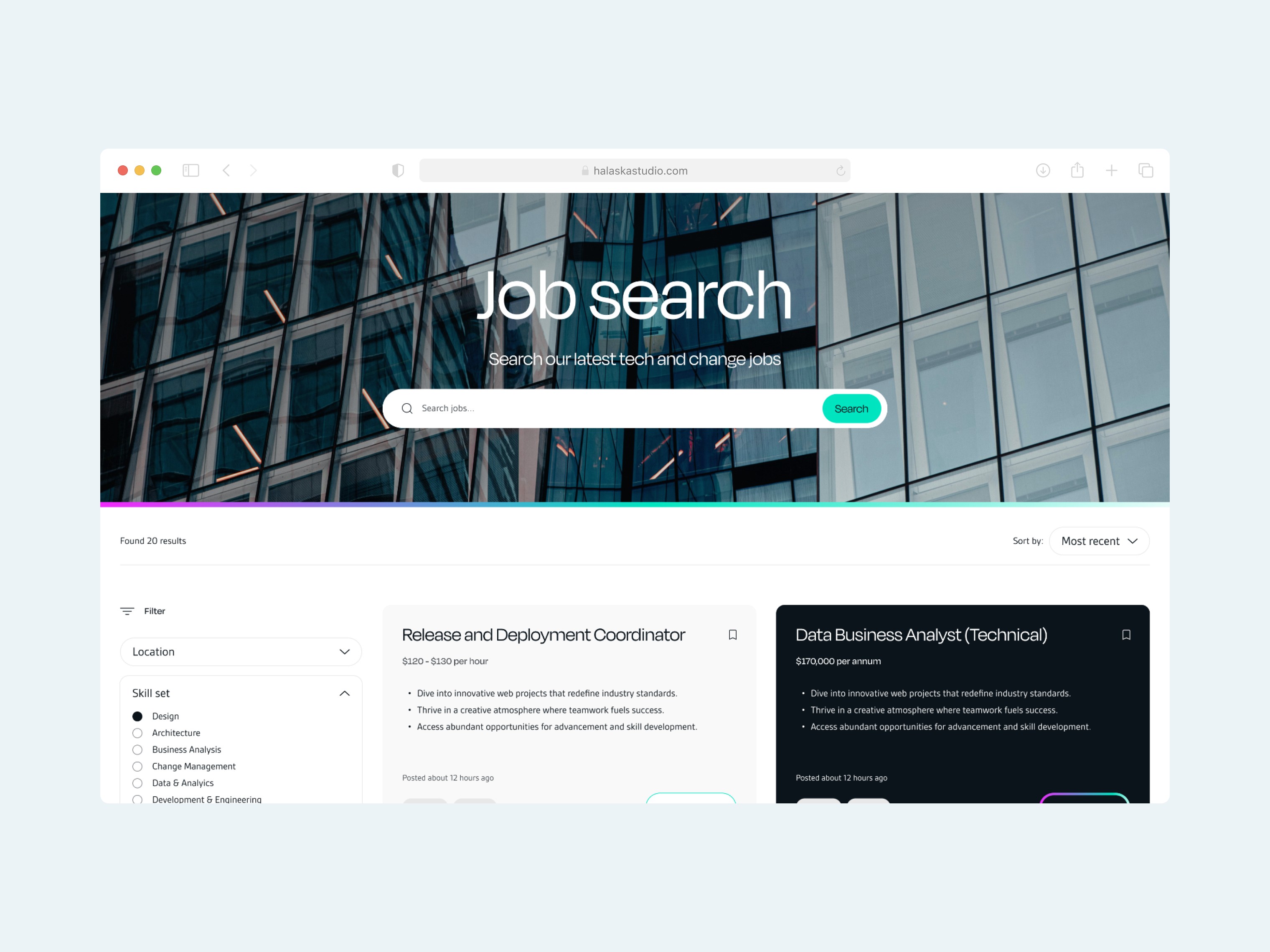 Potentia recruitment website design filter modal