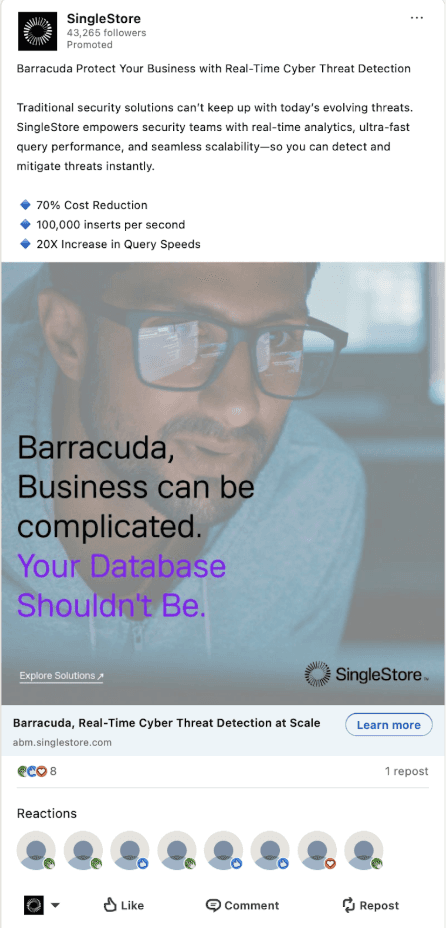 SingleStore Barracuda Ad