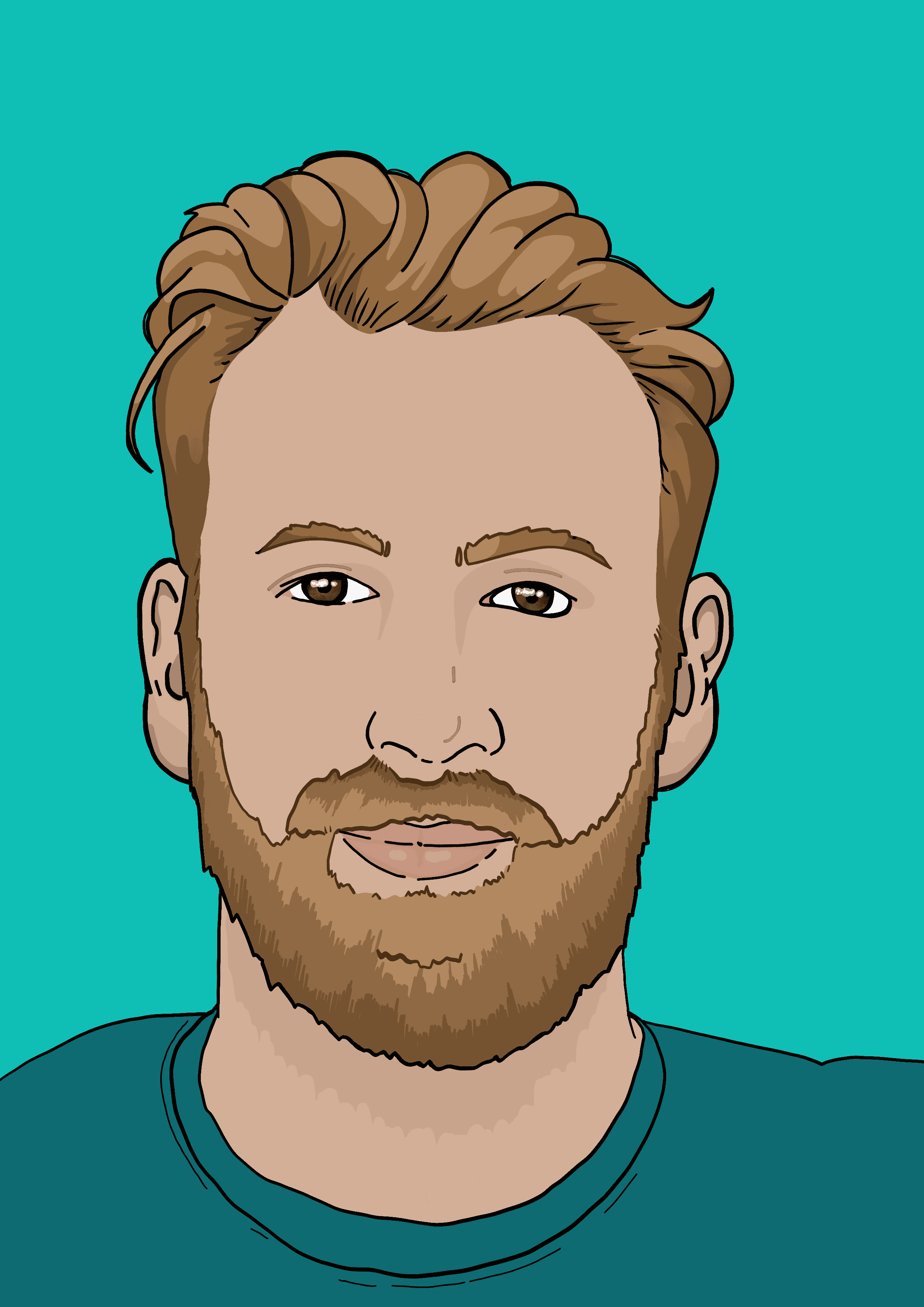 a selfie/self portrait of Jim the business owner - he has a short beard, hair on his head and a slight smile. this photo is Black and white