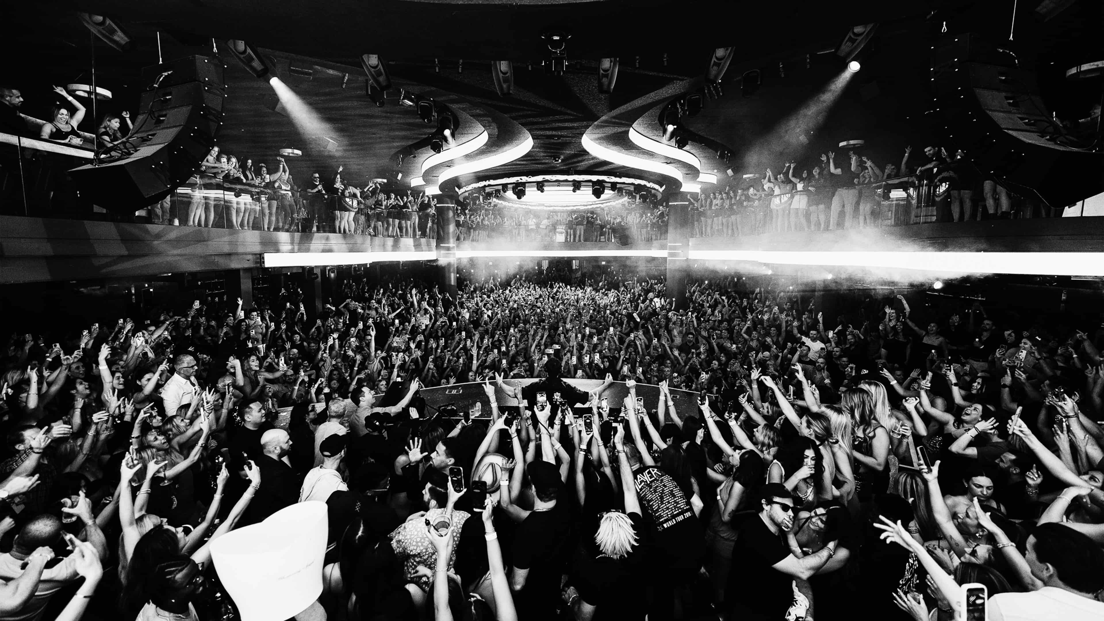 `LIV Las Vegas nightclub crowd during live performance, captured by A World Away creative director Brandon Densley`