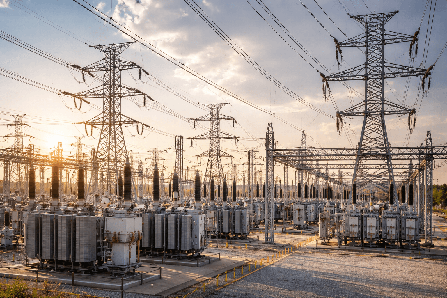 High-voltage transmission lines or substation