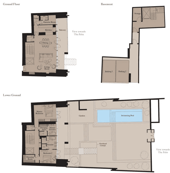 Floor plan of the Royal Atlantis residence at the marina, showcasing layout and room arrangements.