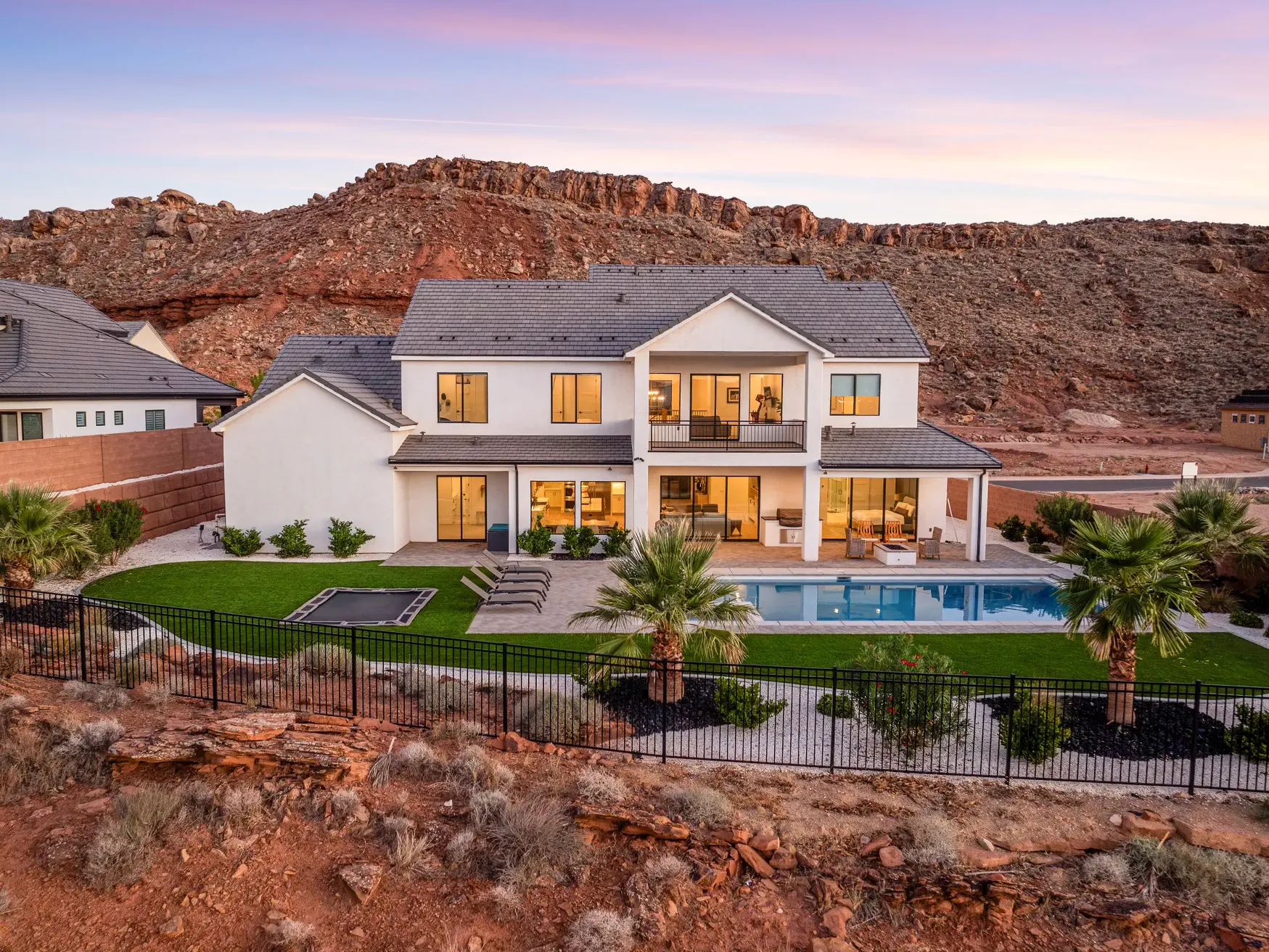 Drone photo back of house, twilight