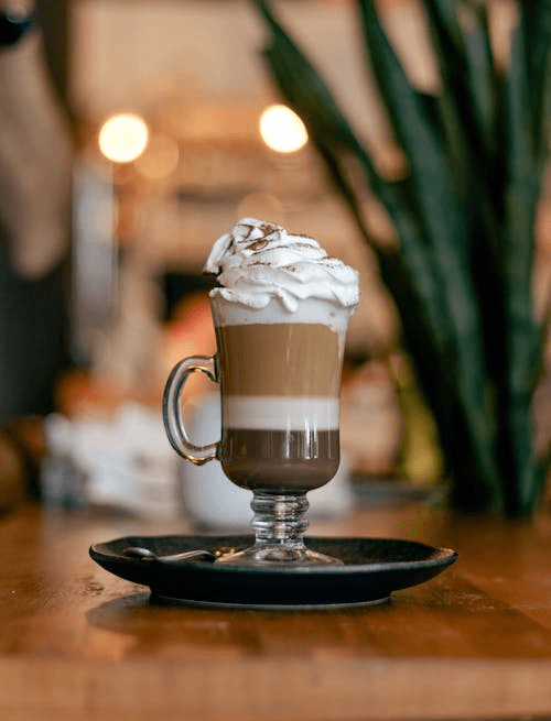 Pumpkin Spice Latte in a clear mug
