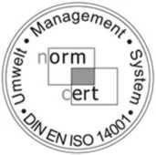 Zertifikat-Siegel der normcert für Umweltmanagementsystem nach DIN EN ISO 14001