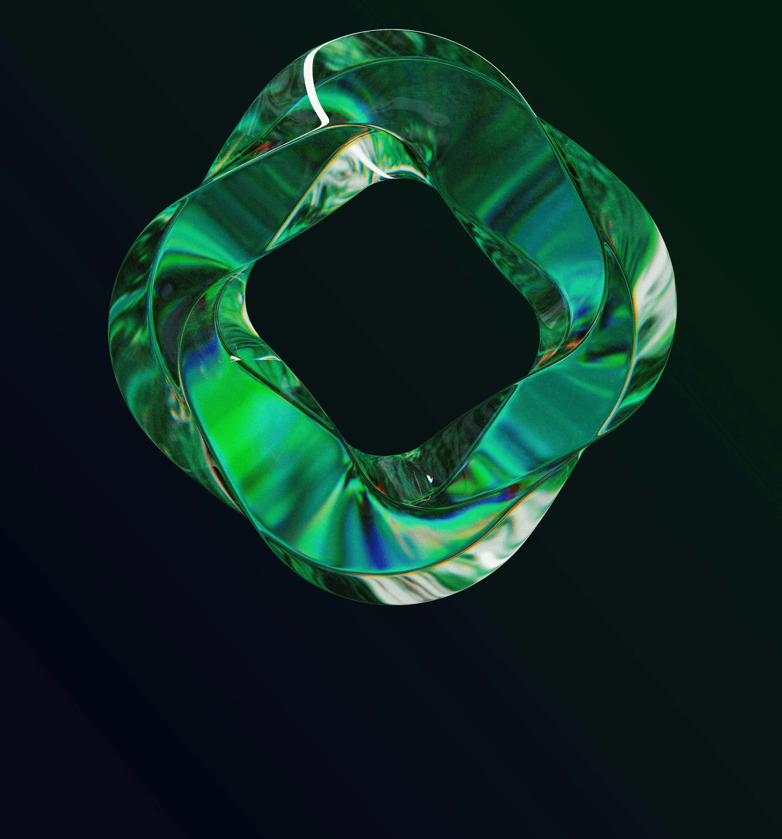 a green and white object on a black background
