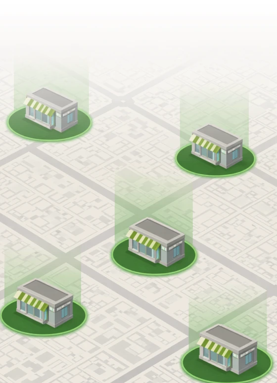 Map illustration highlighting buildings across a multi-site portfolio