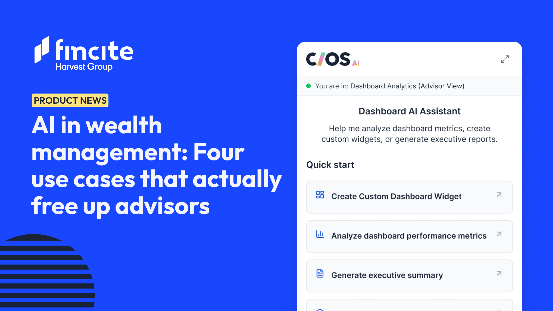 fincite cios AI Dashboard with the Dashboard AI assistant and quick-start options for wealth advisers