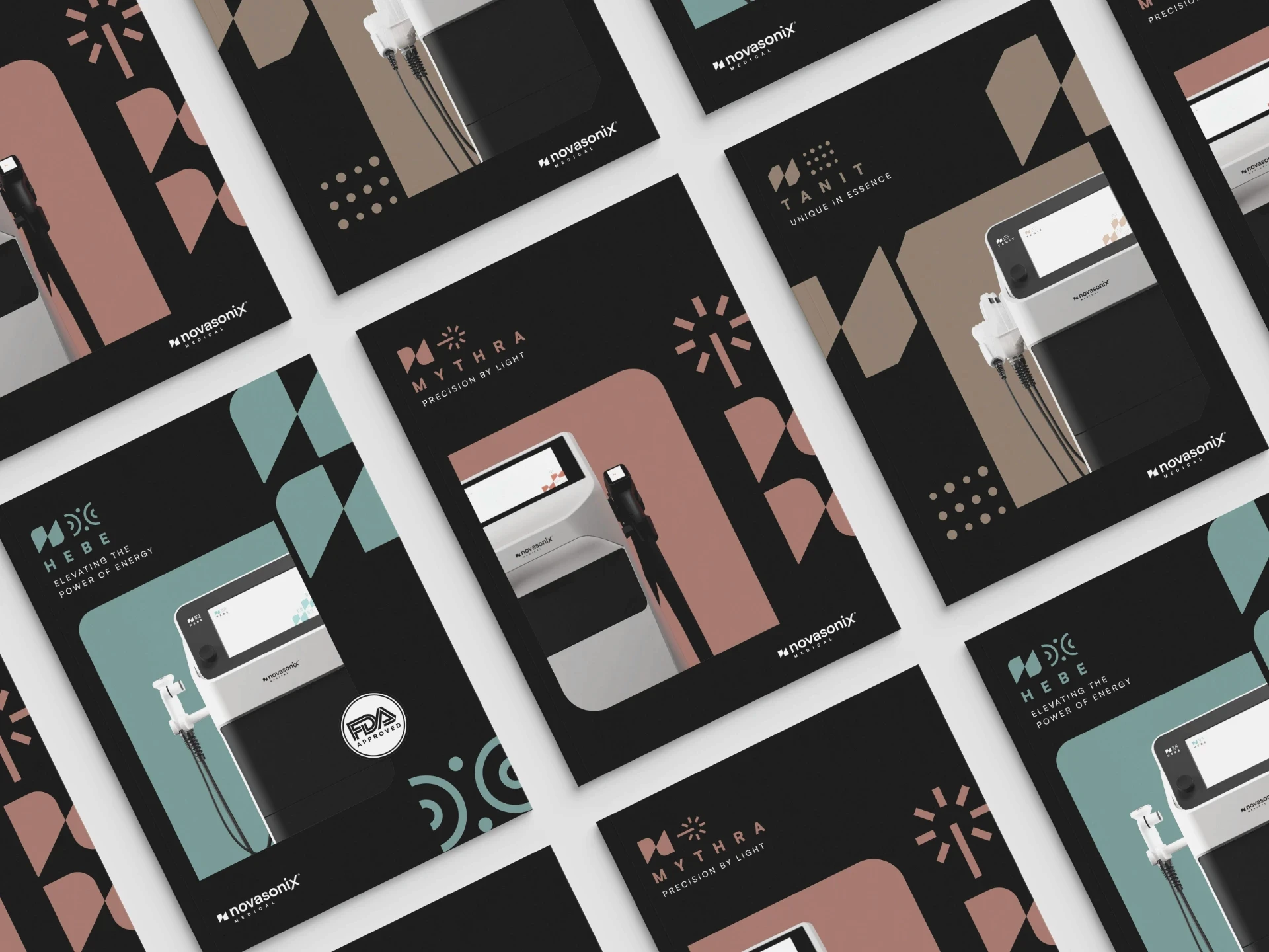 Novasonix brand identity, logo, packaging design by freelance graphic designer Barcelona.