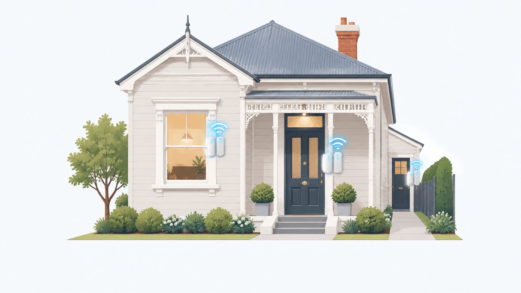 A modern home featuring the paradox alarm system integrated with security sensors on the doors and windows.