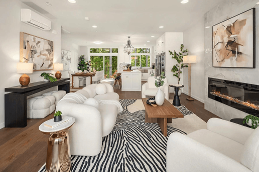 Cassie's Landing open plan living room luxury townhome Bothell