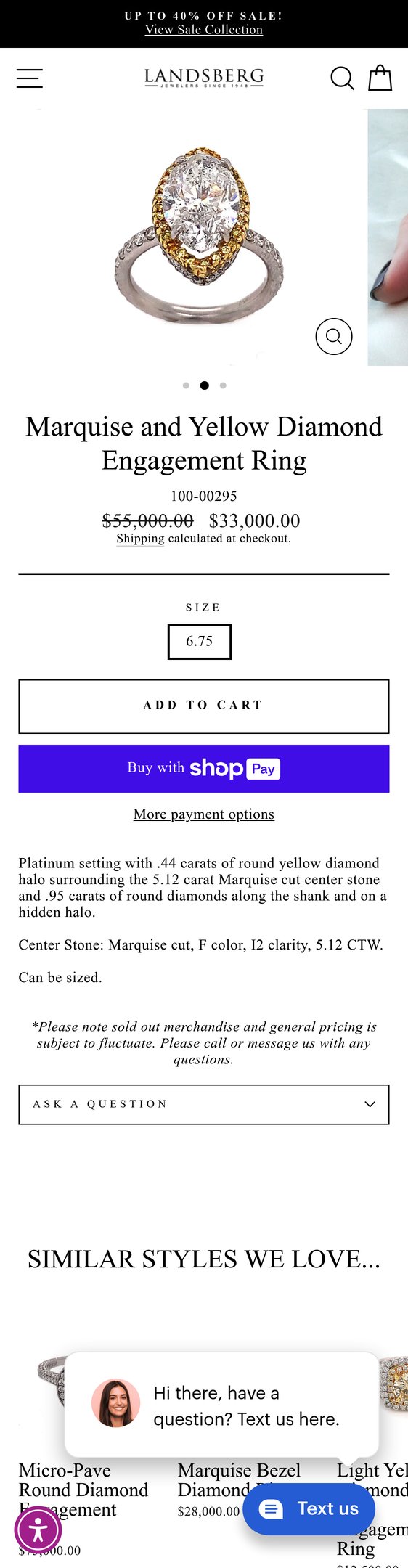 Jewelry product options include: ring for Marquise and Yellow Diamond Engagement Ring from Landsberg Jewelers.