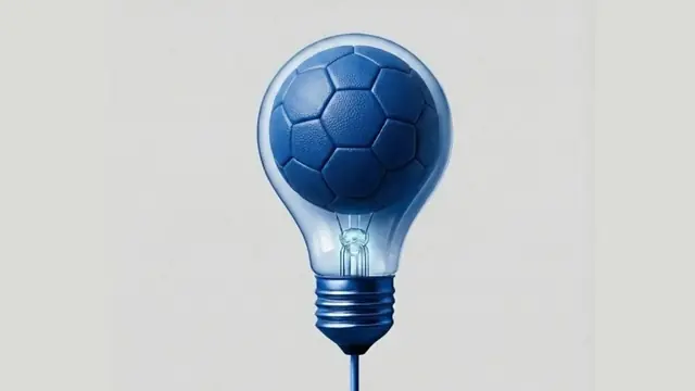 Illustration of a blue handball inside a light bulb, representing ideas and mental training for goalkeepers.
