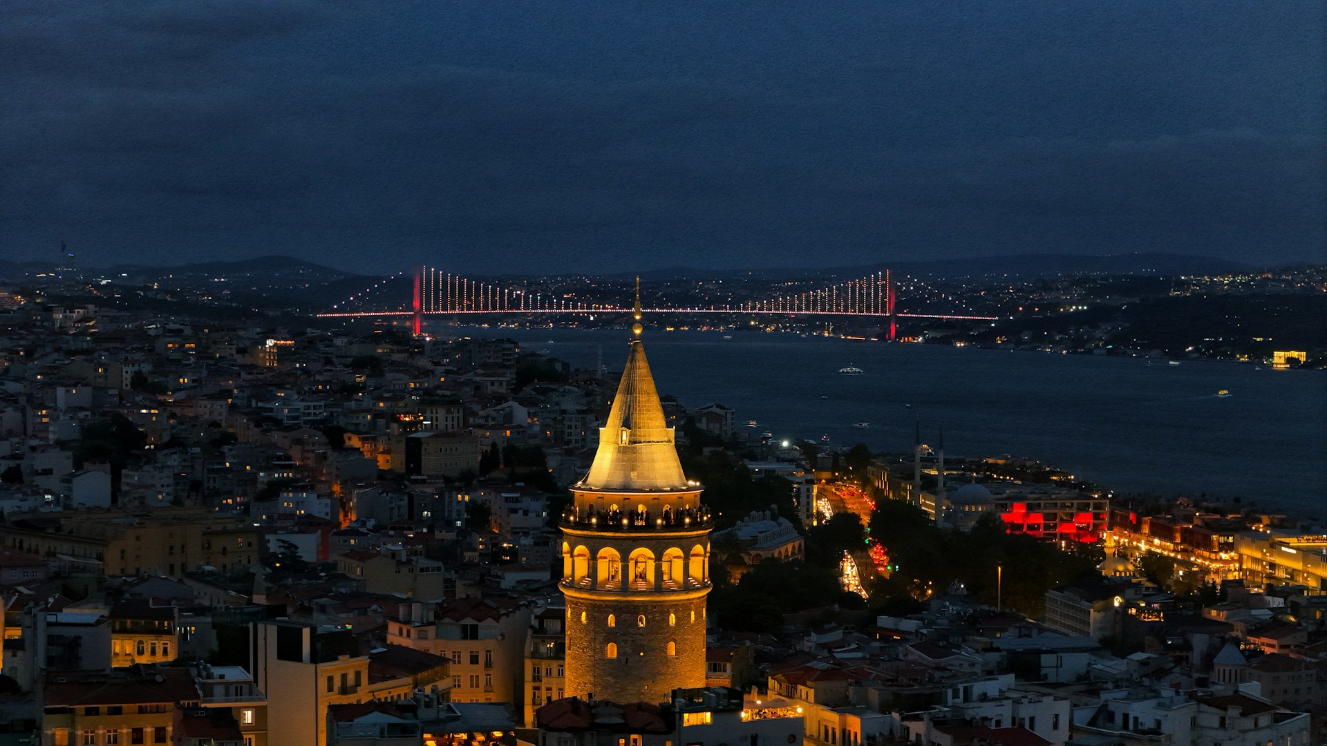 Galata Tower surrounded by historic buildings in the Galata district of Istanbul