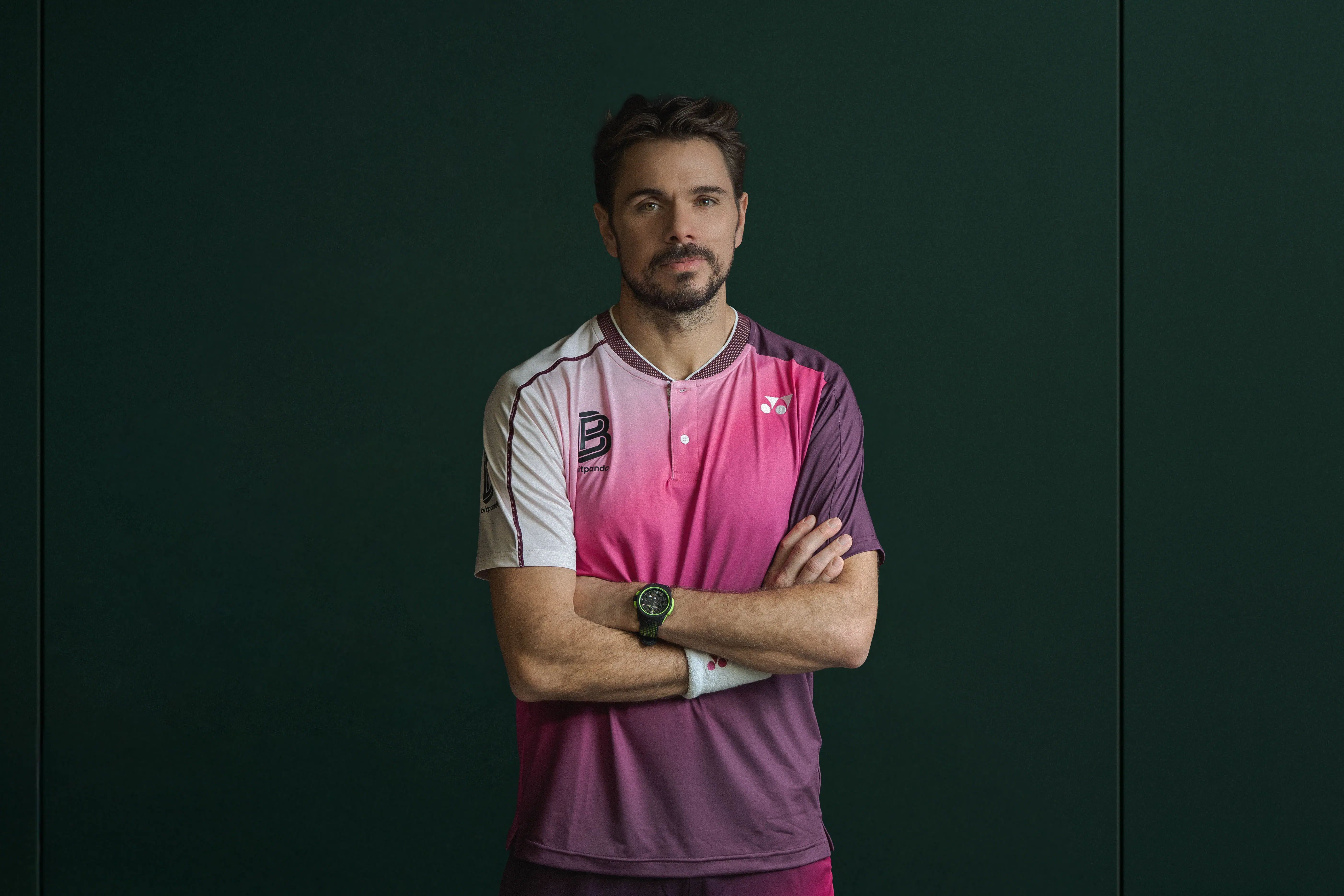 Stan Wawrinka for Bitpanda – campaign photo at FC Basel stadium by SOVEN Studio