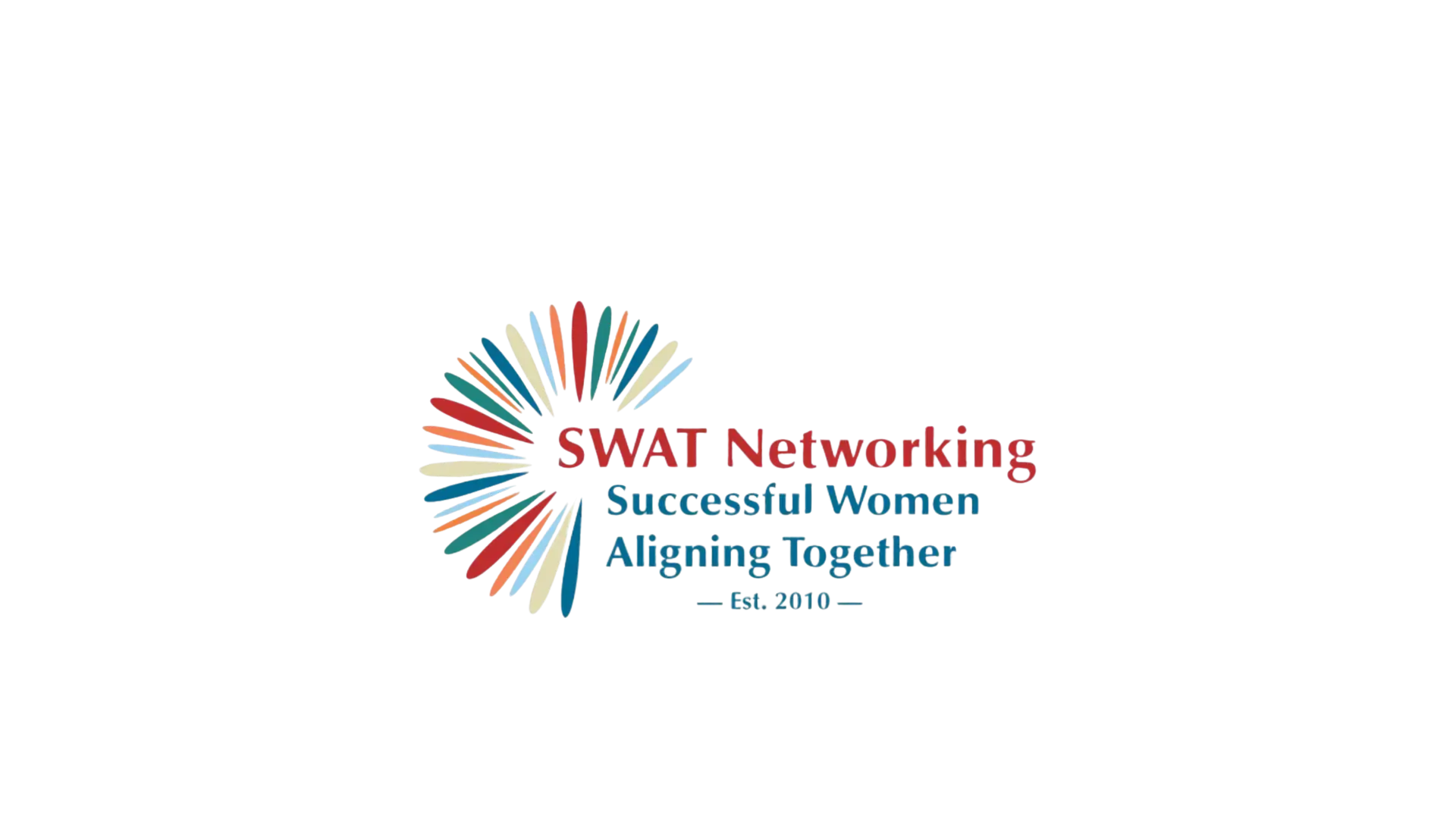 The image features a colorful, circular logo with elongated, multicolored petals surrounding the acronym "SWAT," accompanied by the phrase "Networking Successful Women Aligning Together."