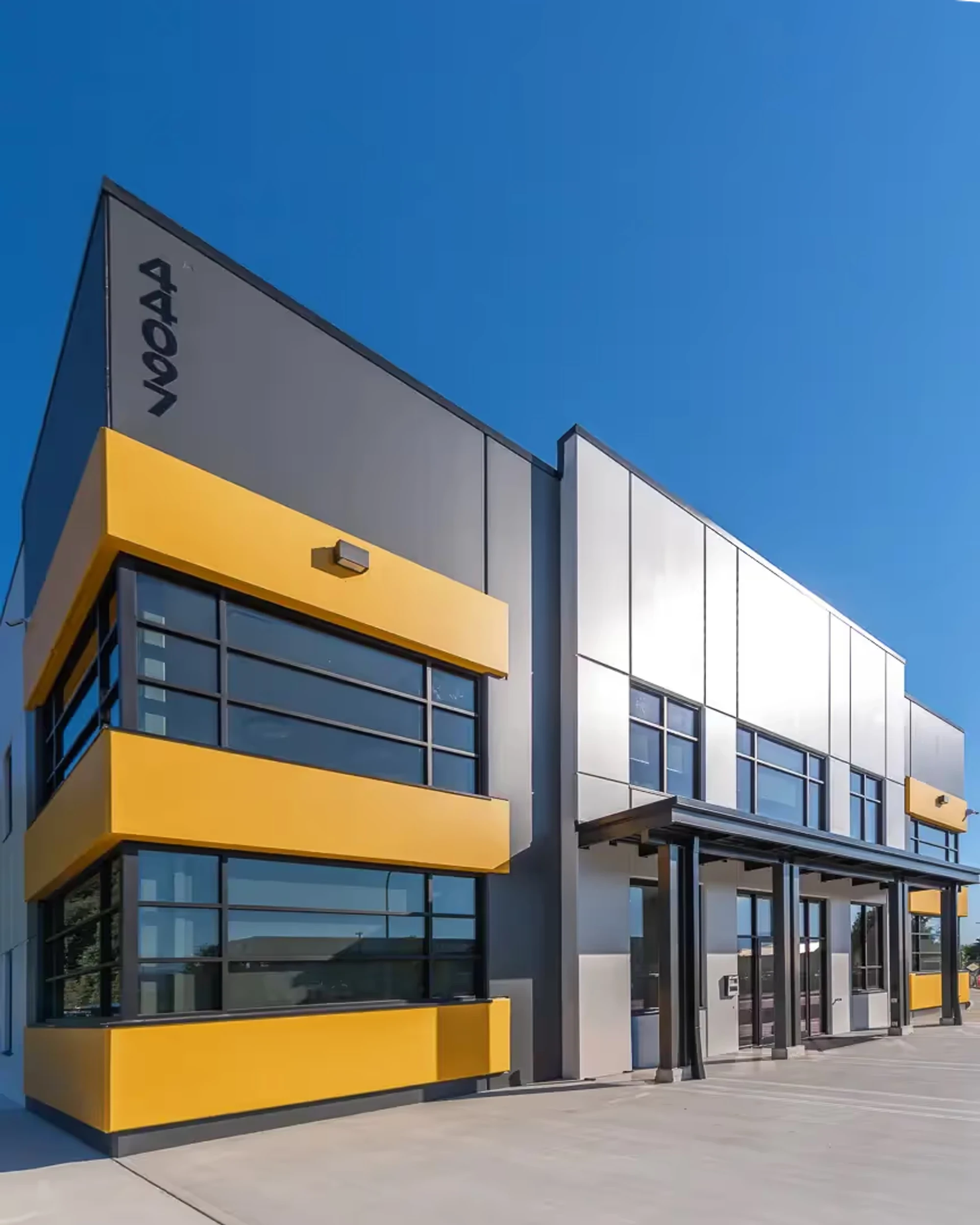 Kerkhoff commercial building with yellow exterior panels