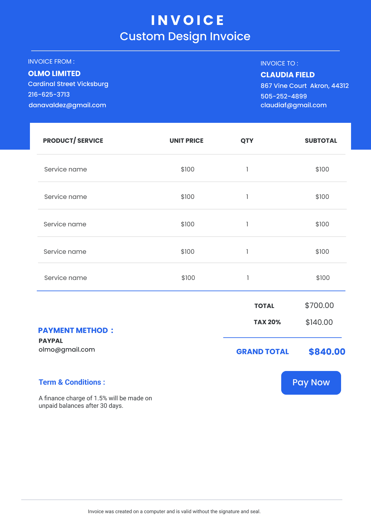 Custom Design Invoice