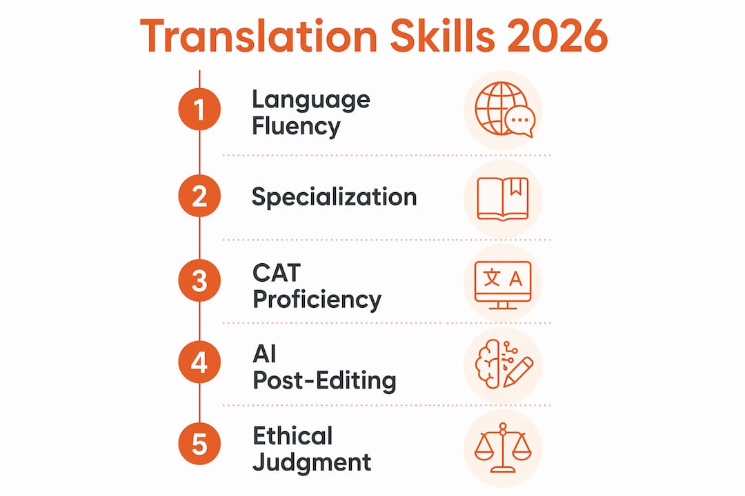 Infographic of key translation skills for 2026