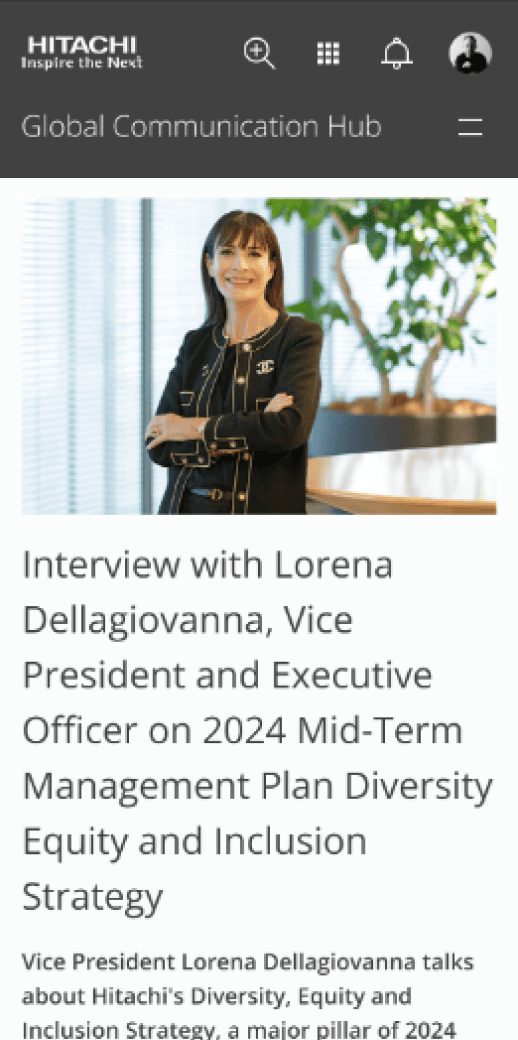 Mobile article detail view with employee interview and profile integration