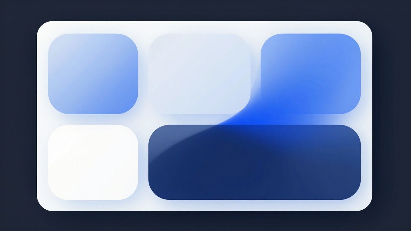 Modern interface with blue and white abstract shapes.