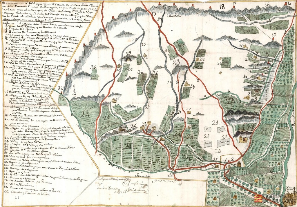 Plano del término de Mirar-flores Zaragoza, 1762