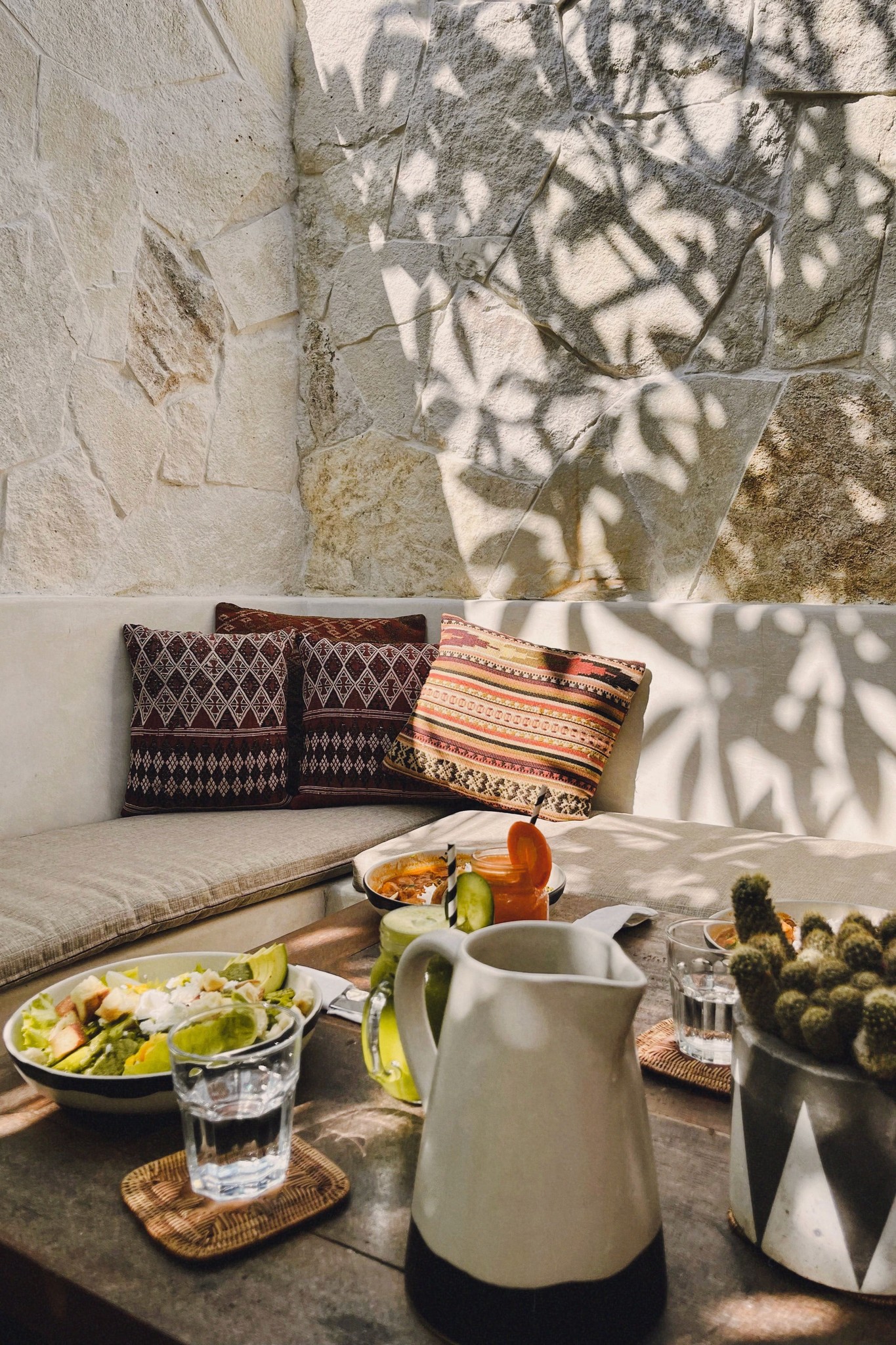 outdoor eating area with food on the table